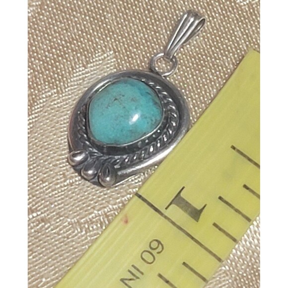 VTG Native American Blue-Green Turquoise Sterling Silver Filigree Pendant - Picture 2 of 8
